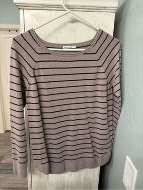 Pink Clover Mauve and Black Striped Boatneck Sweater